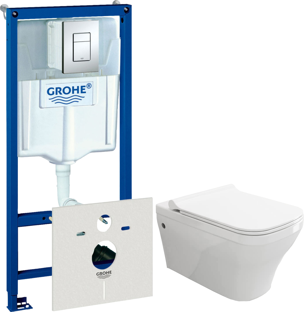 Комплект Унитаз подвесной BOCCHI Firenze 1304-001-0129 глянцевый белый, с крышкой A0334-001 с микролифтом + Система инсталляции для унитазов Grohe Rapid SL 38775001 4 в 1 с кнопкой смыва