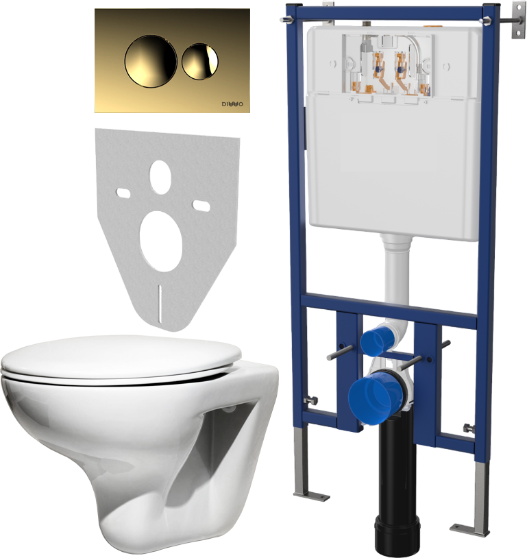 Комплект 4 в 1 Унитаз подвесной Roca Mateo 346200000 + Сиденье DIWO Матео 0346 быстросъемное, с микролифтом + Инсталляция 4501 + Кнопка 7315 цвет матовое золото