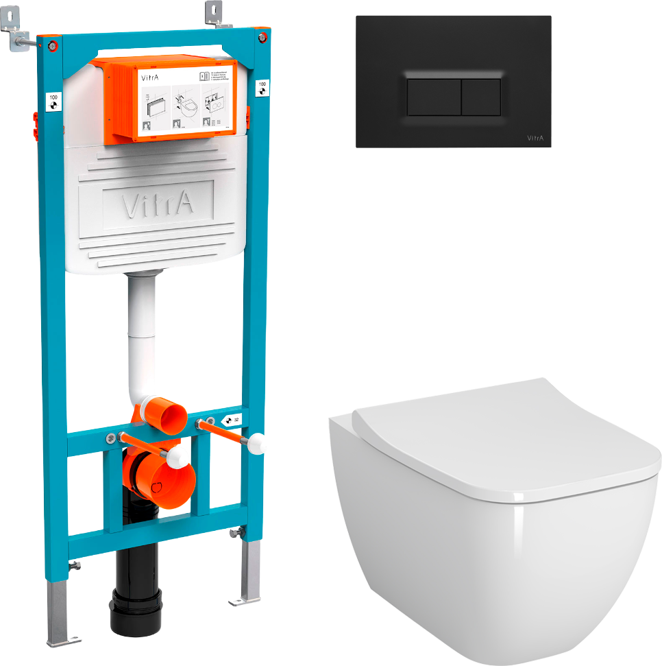 Комплект Унитаз подвесной Vitra Shift 7742B003-0075 с крышкой 191-003-009 + система инсталляции 800-2014 кнопка смыва черная