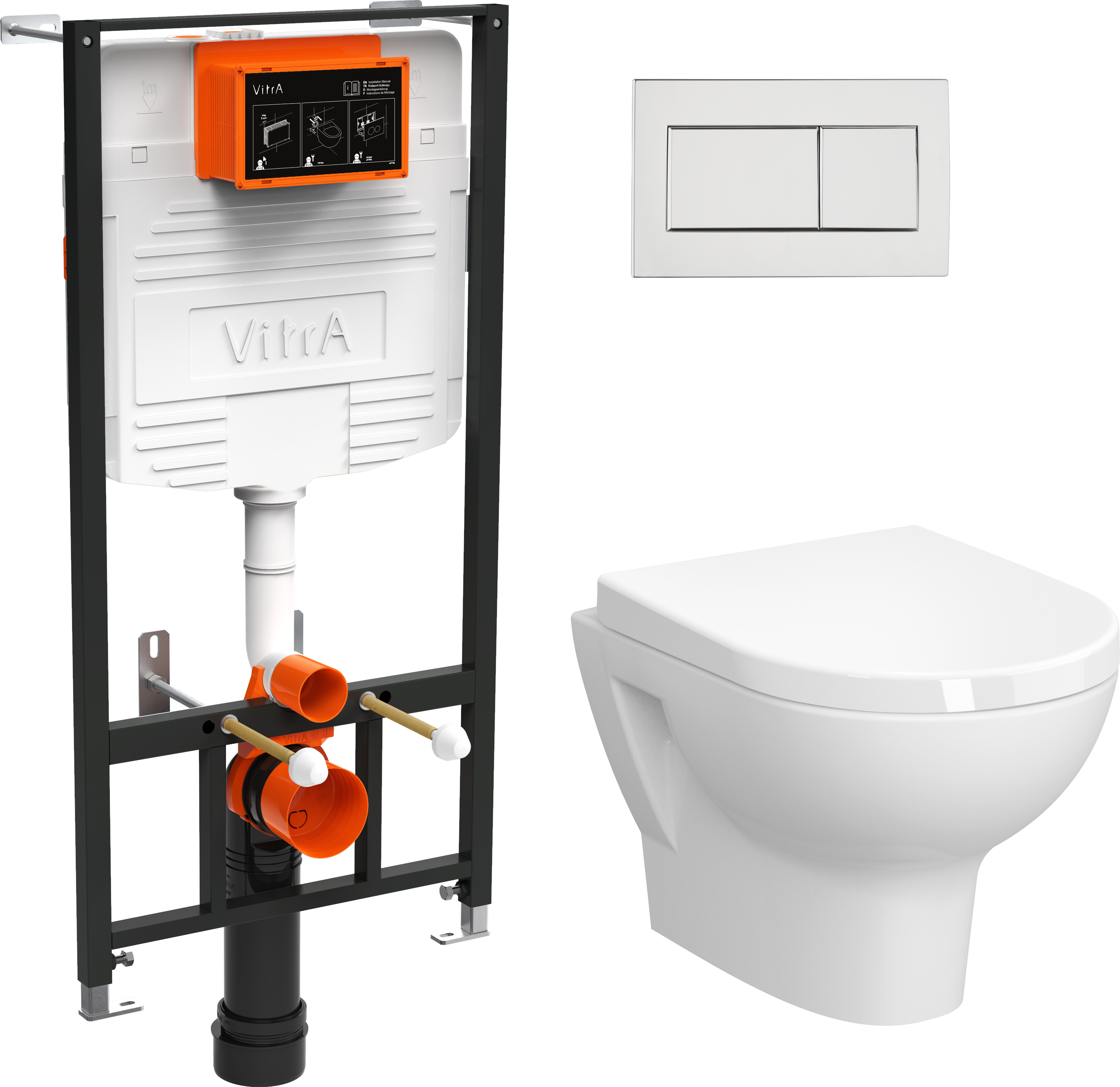 Комплект Унитаз подвесной VitrA Zentrum L-box 9012B003-7206 безободковый, с микролифтом + Система инсталляции для унитазов с кнопкой смыва