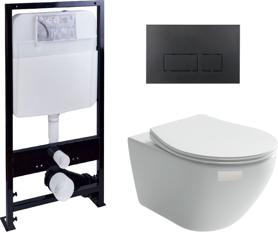 Комплект Унитаз подвесной Ceramica Nova Pearl Rimless CN8001 + Система инсталляции EWRIKA ProLT 0026-2020 + Кнопка смыва EWRIKA 0044 черная матовая