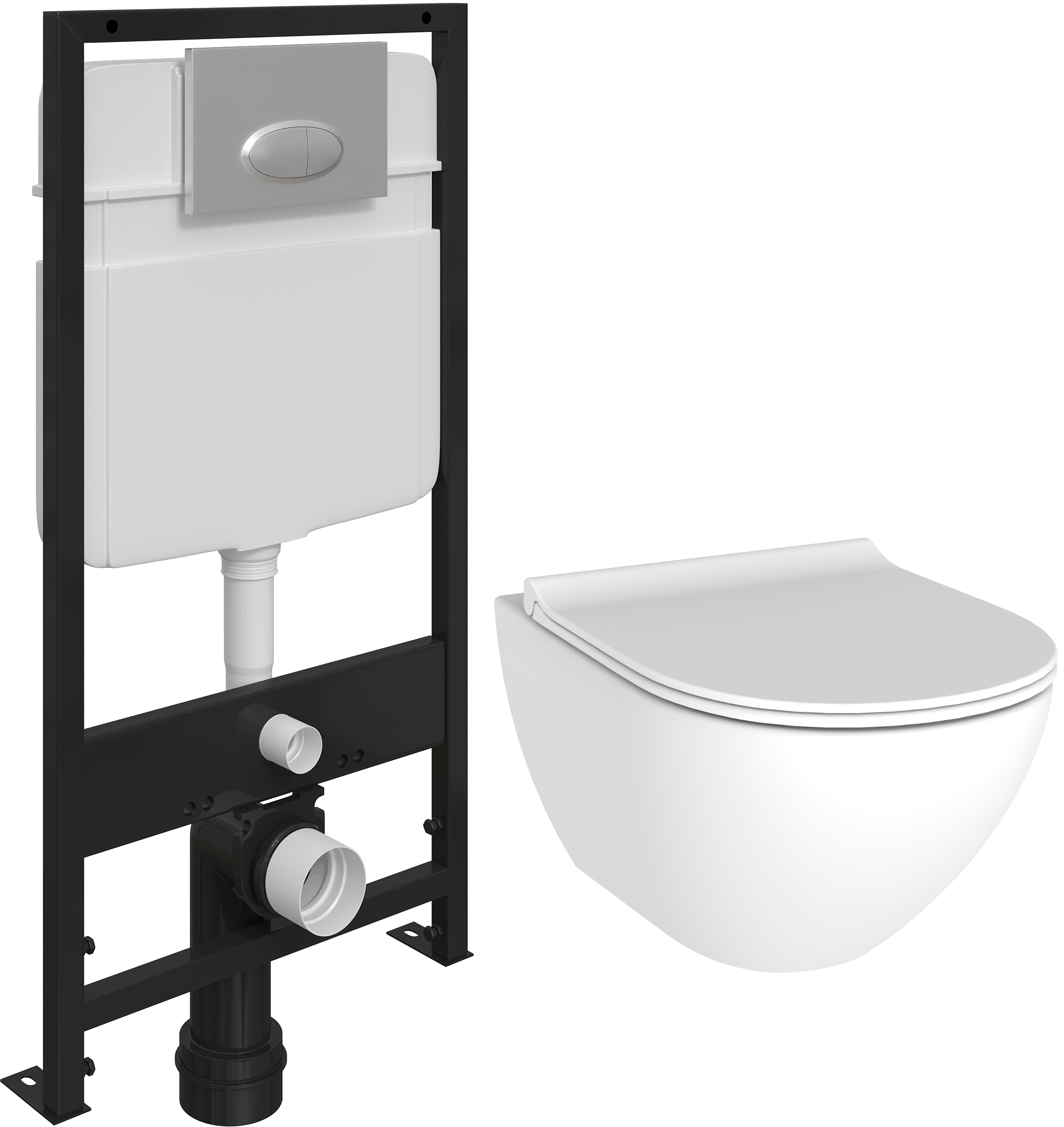 Комплект Унитаз подвесной STWORKI Merlingen HWH55 безободковый, с микролифтом + Система инсталляции для унитазов EWRIKA ProLT 0026-2020 + Кнопка смыва EWRIKA 0050 хром матовый