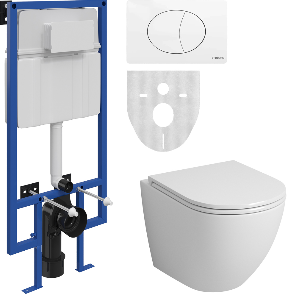Комплект STWORKI Унитаз подвесной Grossman GR-4455S безободковый + Система инсталляции для унитазов STWORKI 510163 + кнопка смыва