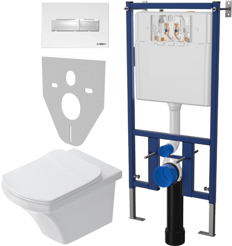 Комплект Унитаз подвесной STWORKI Хальмстад SETK2804-0606-001-1-6000 с микролифтом + Система инсталляции для унитазов DIWO 4501 + Кнопка смыва DIWO 7320 белая