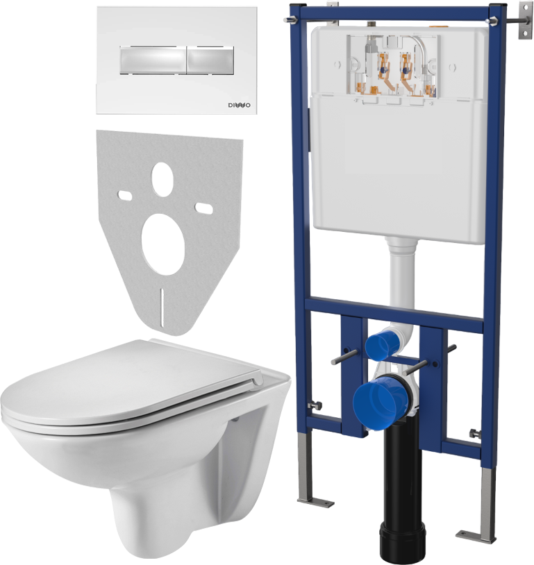 Комплект Унитаз подвесной Weltwasser WW SK Baarbach 004GL-WT безободковый, с микролифтом + Система инсталляции для унитазов DIWO 4501 + Кнопка смыва DIWO 7320 белая