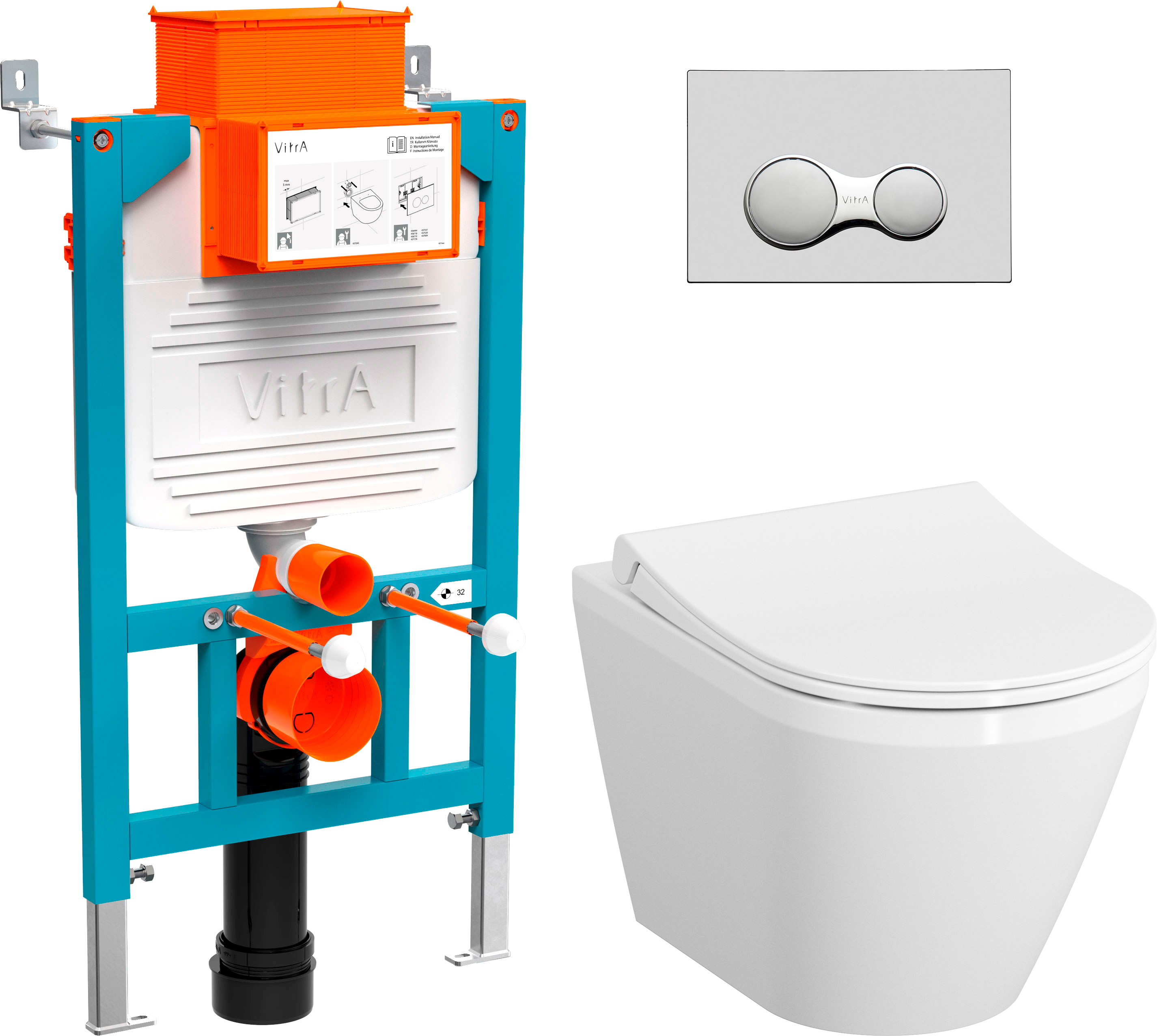 Комплект  Система инсталляции VitrA 800-2017 с кнопкой смыва, хром + Чаша для унитаза подвесного VitrA Integra 7040B003-0075 + Крышка-сиденье VitrA 110-003-019