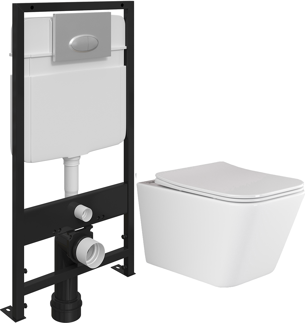 Комплект Унитаз подвесной Ceramica Nova Metric CN3007 безободковый, с микролифтом + Система инсталляции для унитазов EWRIKA ProLT 0026-2020 + Кнопка смыва EWRIKA 0050 хром матовый