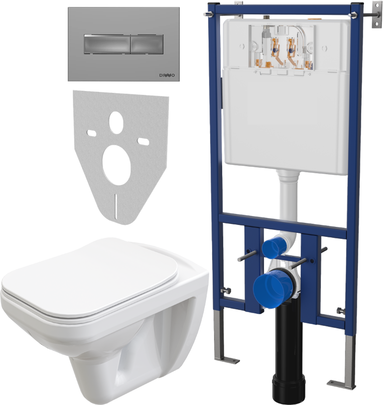 Комплект Унитаз подвесной STWORKI Дублин SETK3504-0605-001-1-6000 с микролифтом + Система инсталляции для унитазов DIWO 4501 + Кнопка смыва DIWO 7321 хром матовый