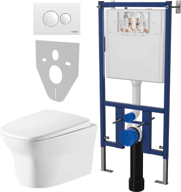 Комплект Унитаз подвесной Cerutti Spa Ami Aria 8780 безободковый, с микролифтом + Система инсталляции для унитазов DIWO 4501 + Кнопка смыва DIWO 7310 белая