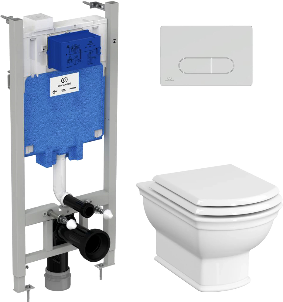 Комплект Унитаз подвесной VitrA Valarte 7805B003-0075 + Крышка-сиденье с микролифтом + Инсталляция Ideal Standard ProSys Eco Frame 2.0 R046367 + Кнопка смыва хром