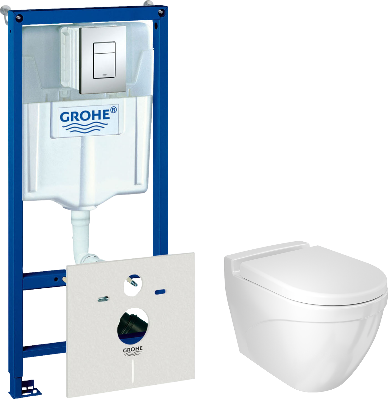 Комплект Унитаз подвесной BOCCHI Taormina Arch 1012-001-0129 белый, с крышкой A0302-001 с микролифтом + Система инсталляции для унитазов Grohe Rapid SL 38775001H 4 в 1 с кнопкой смыва и шумоизоляцией