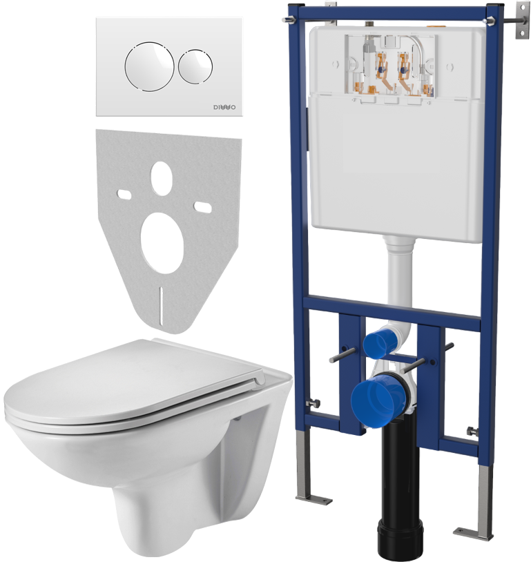 Комплект Унитаз подвесной Weltwasser WW SK Baarbach 004GL-WT безободковый, с микролифтом + Система инсталляции для унитазов DIWO 4501 + Кнопка смыва DIWO 7310 белая