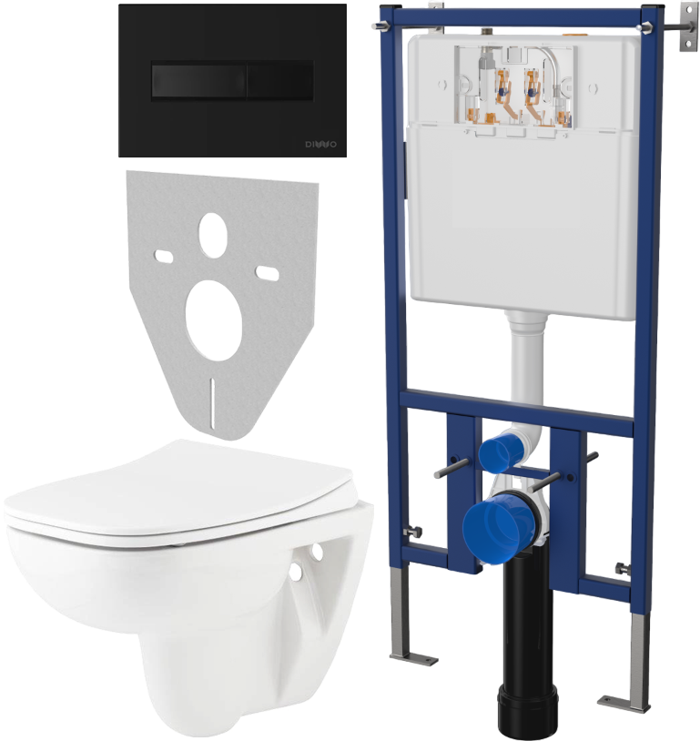 Комплект 4 в 1 Унитаз подвесной Seramiksan Petite A101002H + Сиденье AG50006 с микролифтом + Инсталляция DIWO 4501 + Кнопка 7323 цвет матовый черный