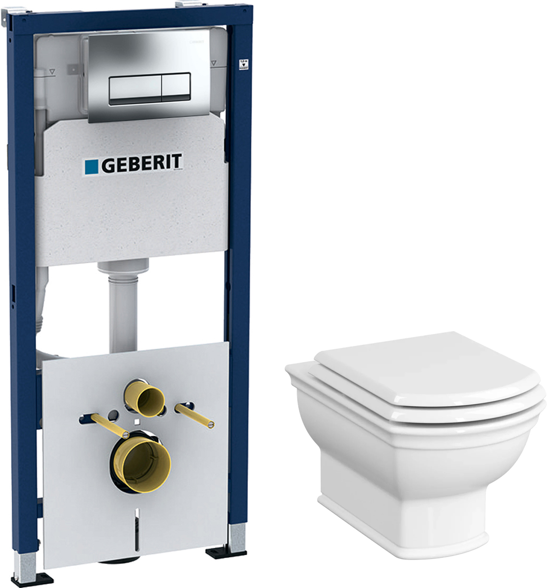 Комплект Унитаз подвесной VitrA Valarte 7805B003-0075 + Крышка-сиденье с микролифтом + Инсталляция Geberit Duofix 458.128.21.1 4 в 1 с кнопкой смыва, хром