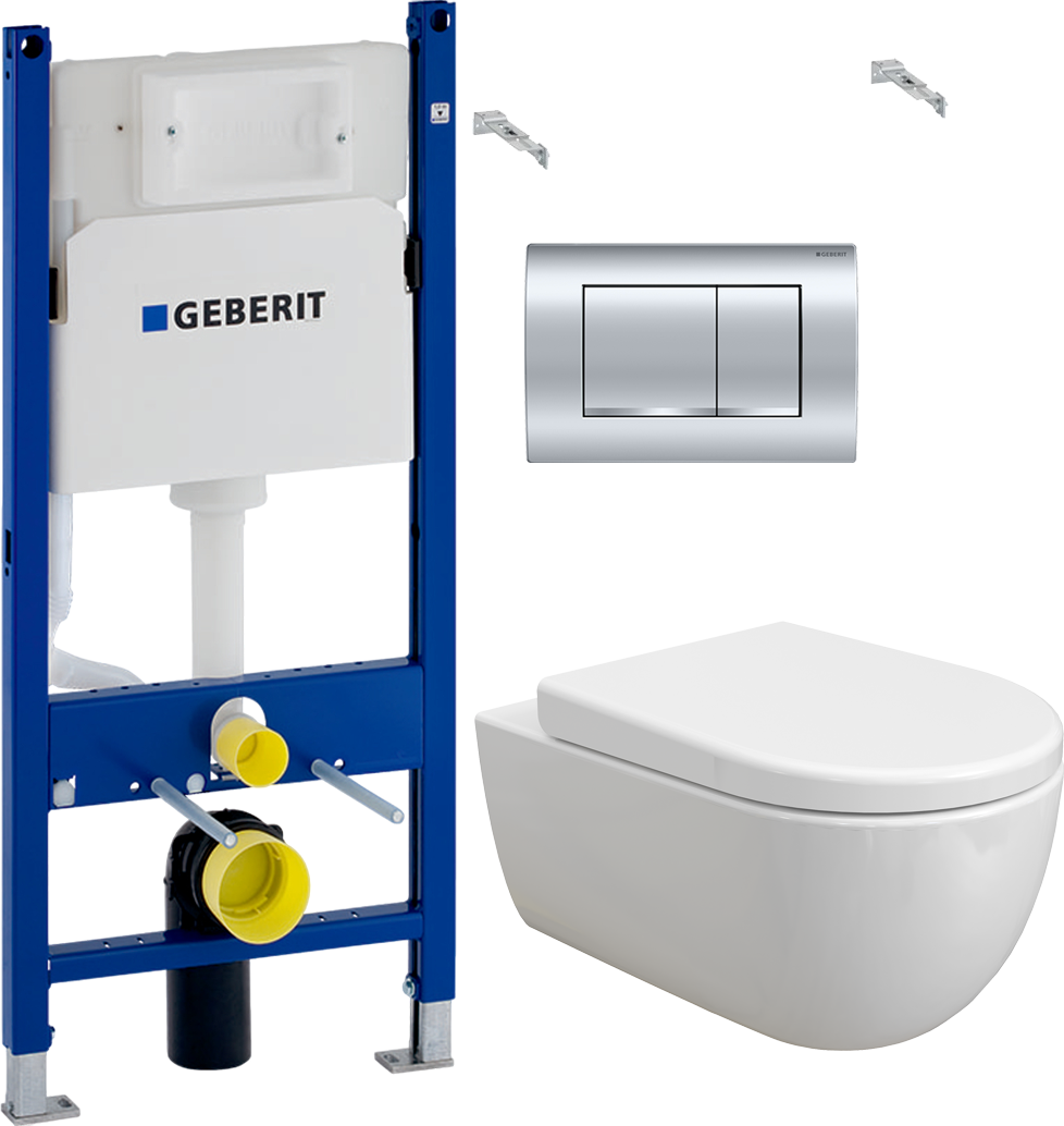 Комплект Унитаз подвесной BOCCHI V-Tondo 1416-001-0129 белый глянцевый + Крышка-сиденье BOCCHI A0302-001 с микролифтом, глянцевая белая + Система инсталляции для унитазов Geberit Duofix Delta 458.163.21.1 с кнопкой смыва, хром