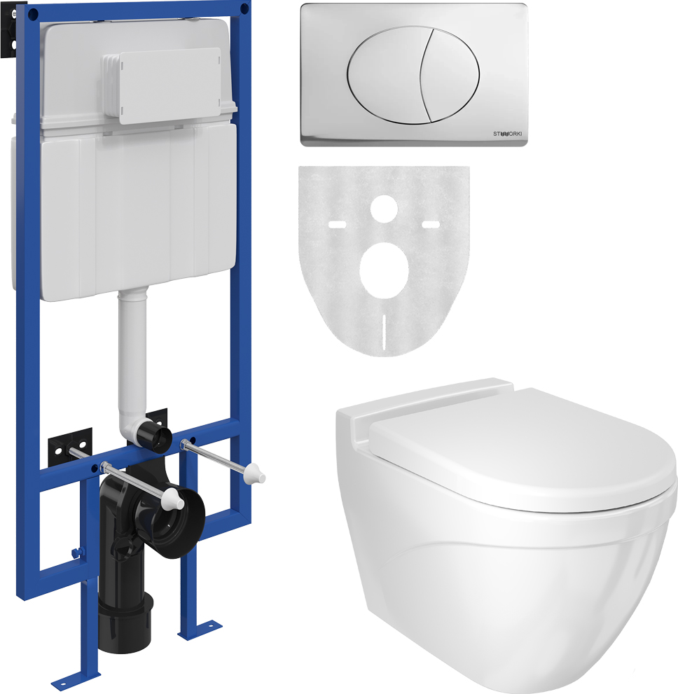 Комплект Унитаз подвесной BOCCHI Taormina Arch 1012-001-0129 белый + Крышка-сиденье BOCCHI A0302-001 с микролифтом + Инсталляция STWORKI 510163 + Кнопка смыва STWORKI 230822 хром глянцевый