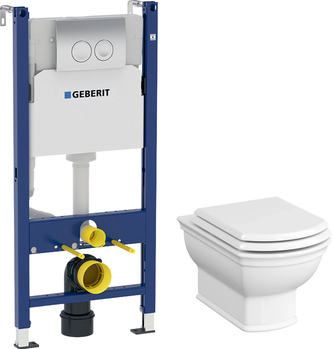 Комплект Унитаз подвесной VitrA Valarte 7805B003-0075 + Крышка-сиденье с микролифтом + Инсталляция Geberit Duofix Delta 458.124.21.1 3 в 1 с кнопкой смыва, хром