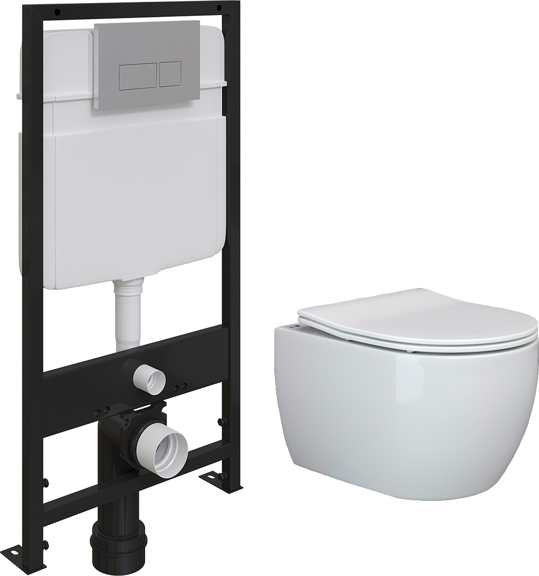 Комплект Унитаз подвесной Ceramica Nova Play CN3001 безободковый, с микролифтом + Система инсталляции для унитазов EWRIKA ProLT 0026-2020 + Кнопка смыва EWRIKA 0040 хром матовый