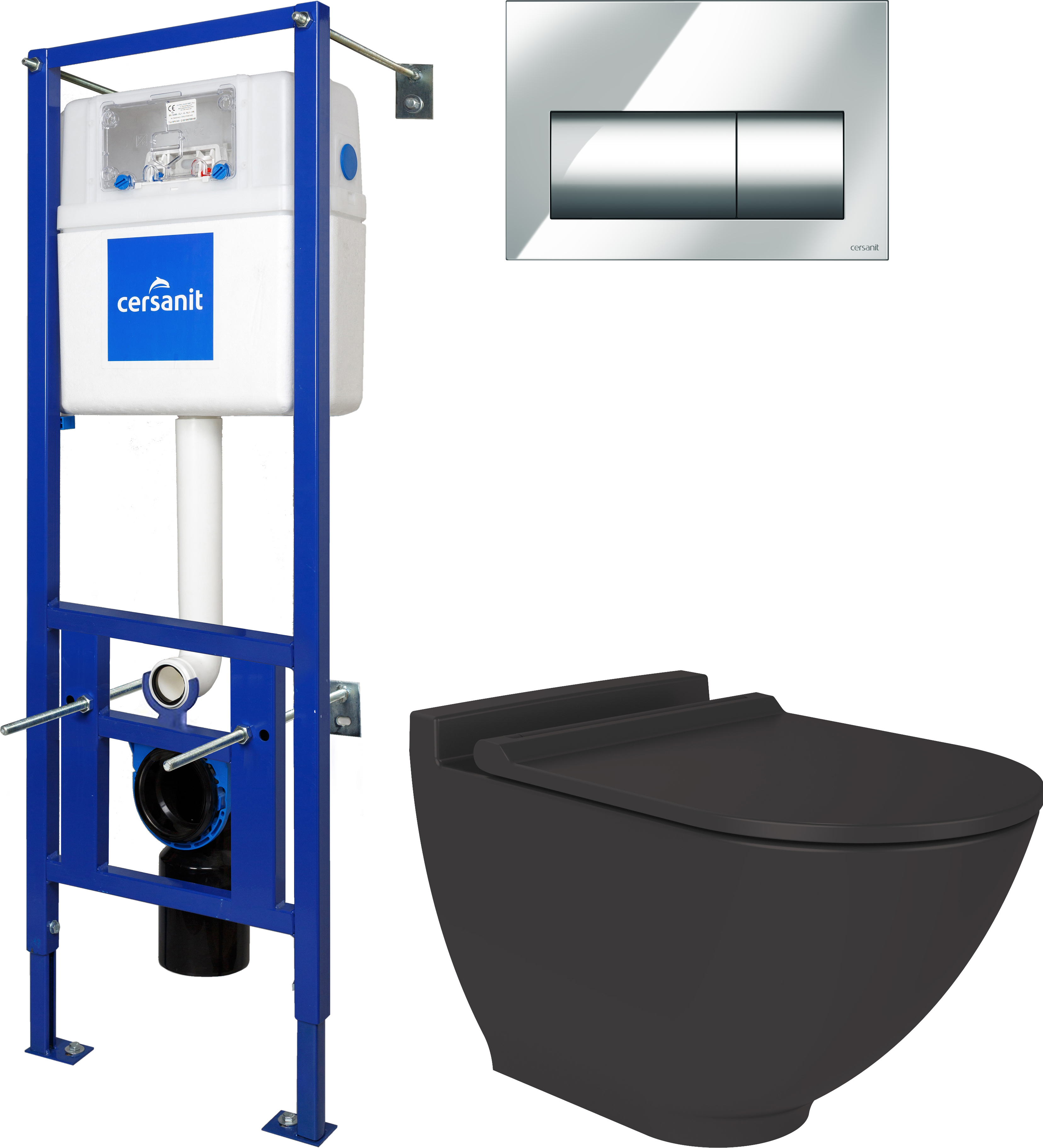 Комплект  Унитаз подвесной STWORKI Rotenburg SWH52 безободковый + Система инсталляции для унитазов Cersanit Link Pro + Кнопка смыва Cersanit Presto BU