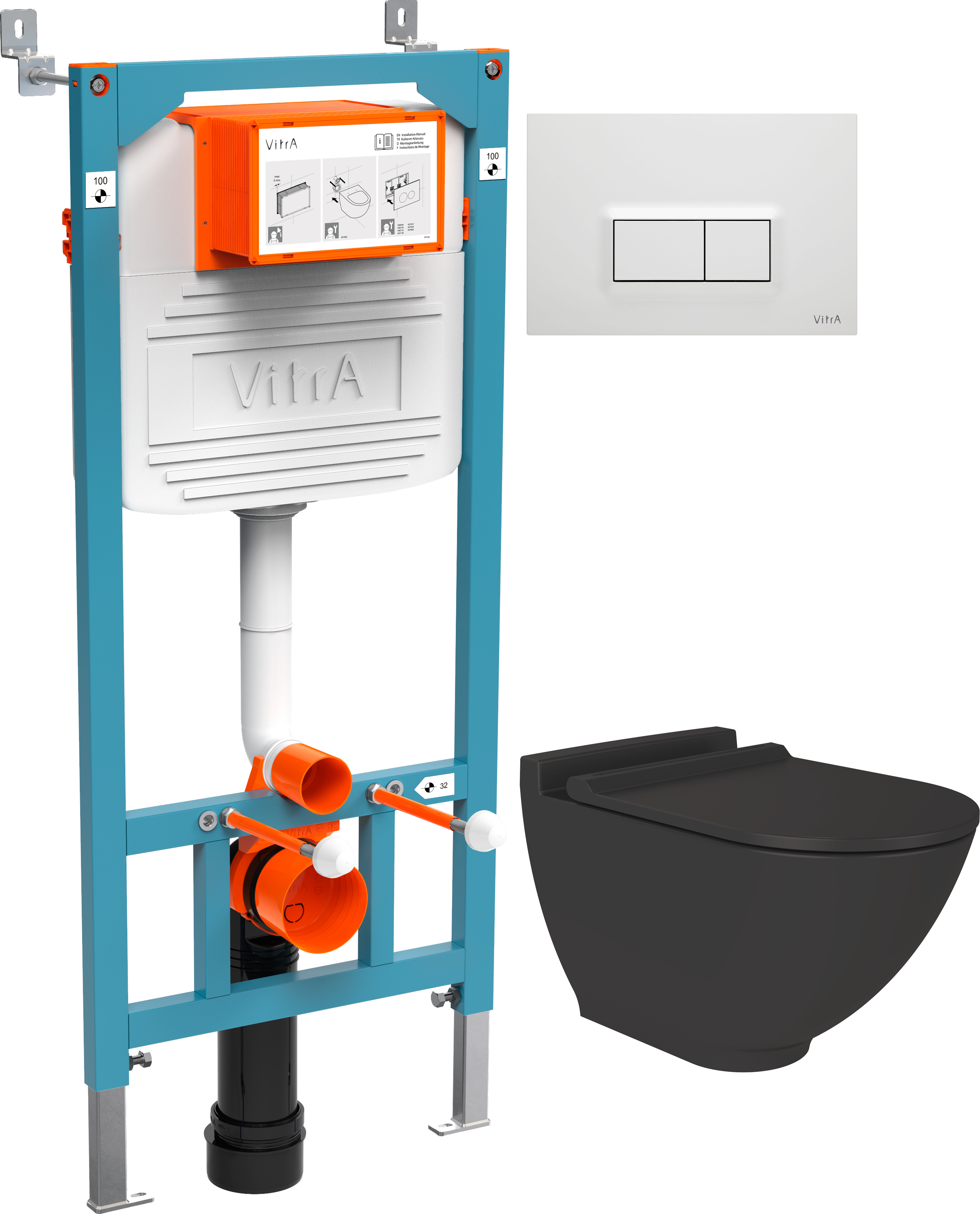 Комплект Унитаз подвесной STWORKI Rotenburg SWH52 безободковый + Инсталляция VitrA 800-2012 с белой кнопкой смыва
