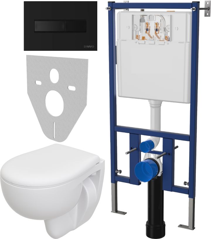 Комплект 4 в 1 Унитаз подвесной Seramiksan Natura A051041H + Сиденье AG50002 + Инсталляция DIWO 4501 + Кнопка 7323 цвет матовый черный