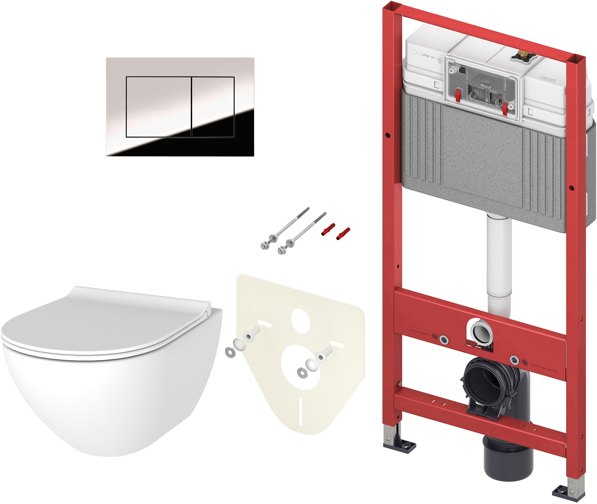 Комплект Унитаз подвесной STWORKI Merlingen HWH55 безободковый + Инсталляция TECE Now 9400412 4 в 1 с кнопкой смыва