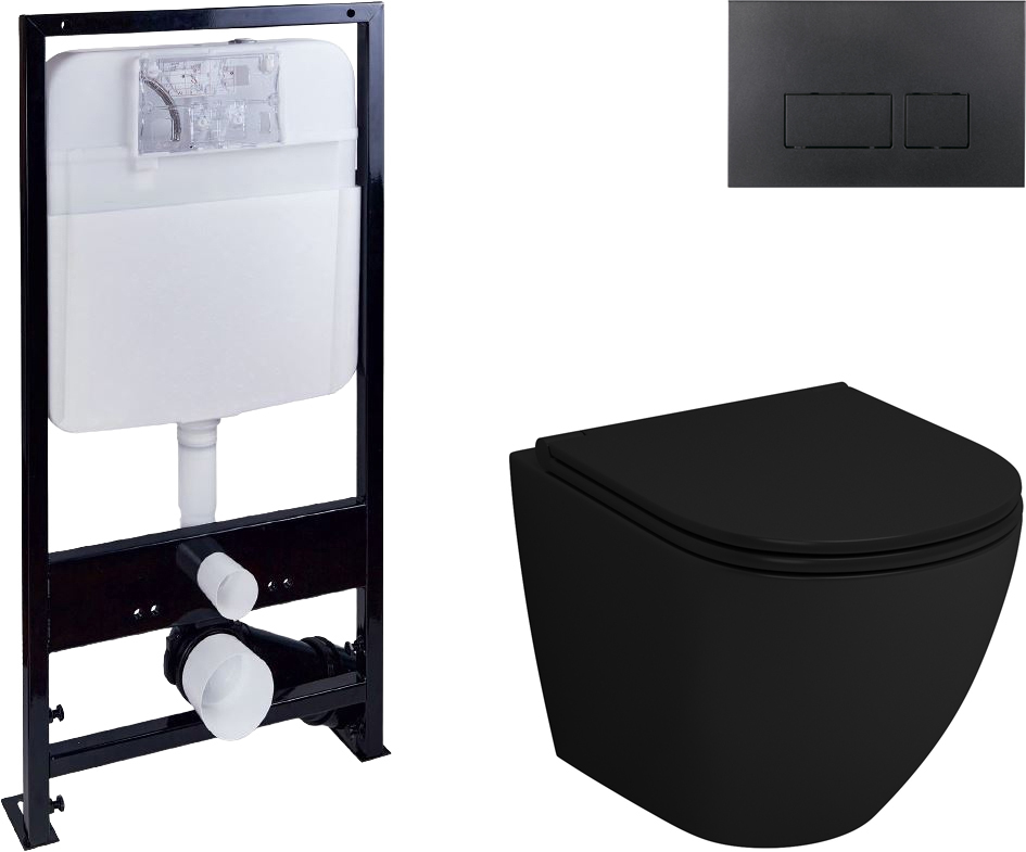 Комплект  Унитаз подвесной Grossman GR-4455BMS безободковый + Система инсталляции EWRIKA ProLT 0026-2020 + Кнопка смыва EWRIKA 0044 черная матовая