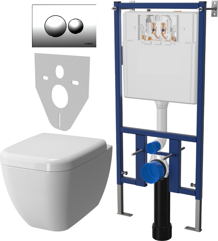 Комплект Унитаз подвесной VitrA Shift 7742B003-0075 крышка NKP Dolce 0406, безободковый, с микролифтом + Система инсталляции для унитазов DIWO 4501 + Кнопка смыва DIWO 7312 хром