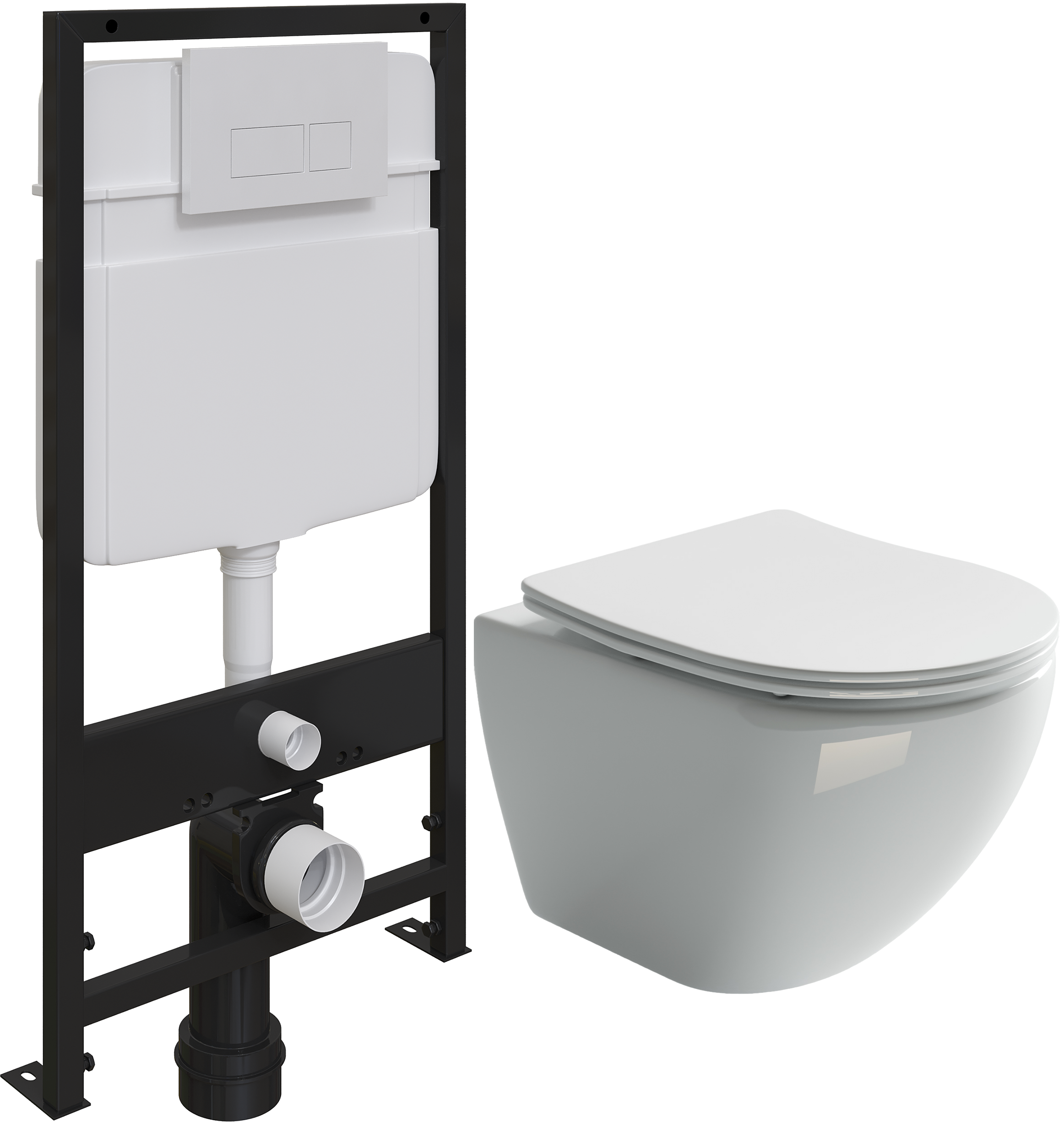 Комплект Унитаз подвесной Ceramica Nova Metropol CN4002 безободковый, с микролифтом + Система инсталляции для унитазов EWRIKA ProLT 0026-2020 + Кнопка смыва EWRIKA 0042 белая