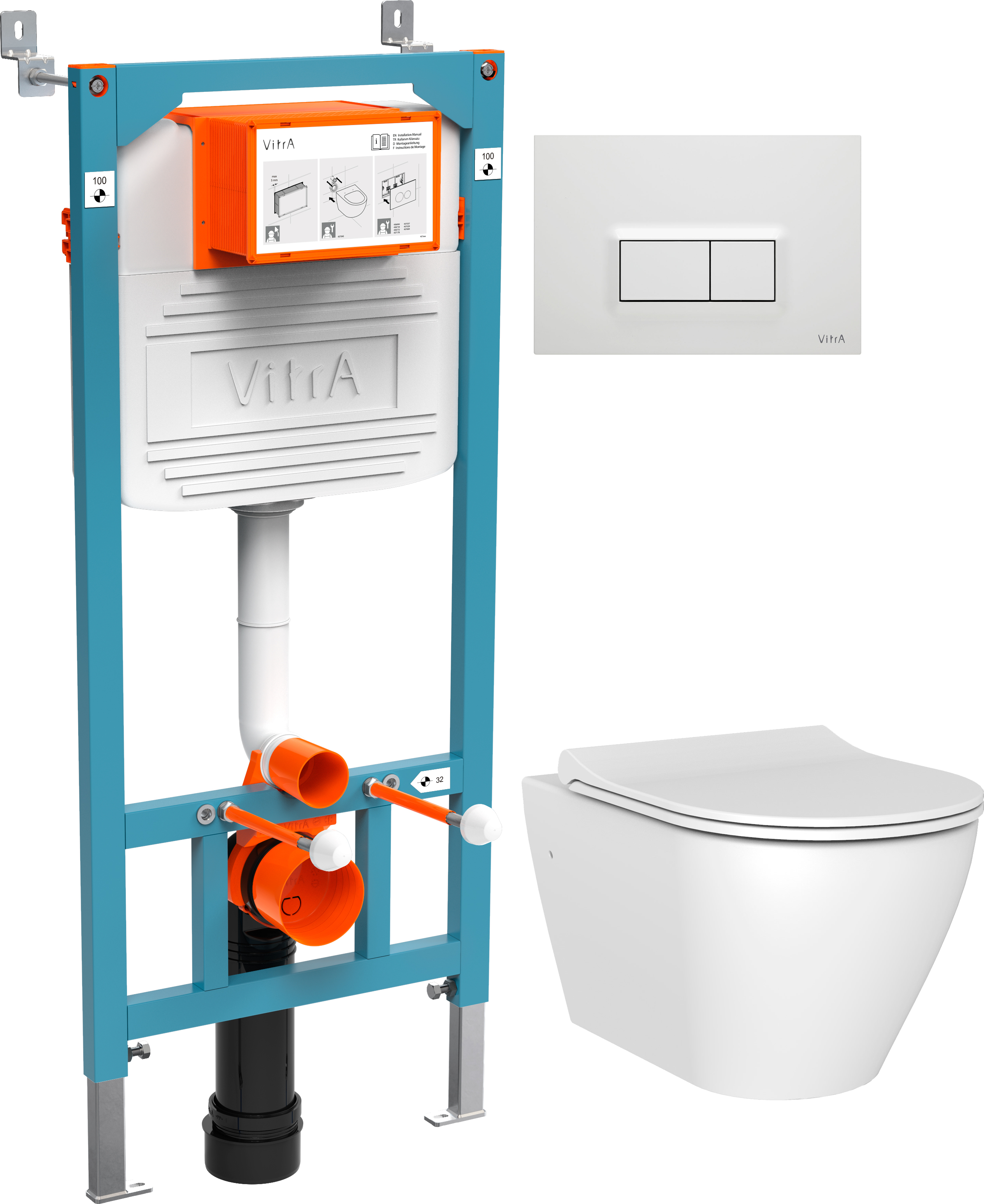 Комплект Унитаз подвесной STWORKI Merlingen MWH55 + Инсталляция VitrA 800-2012 с белой кнопкой смыва