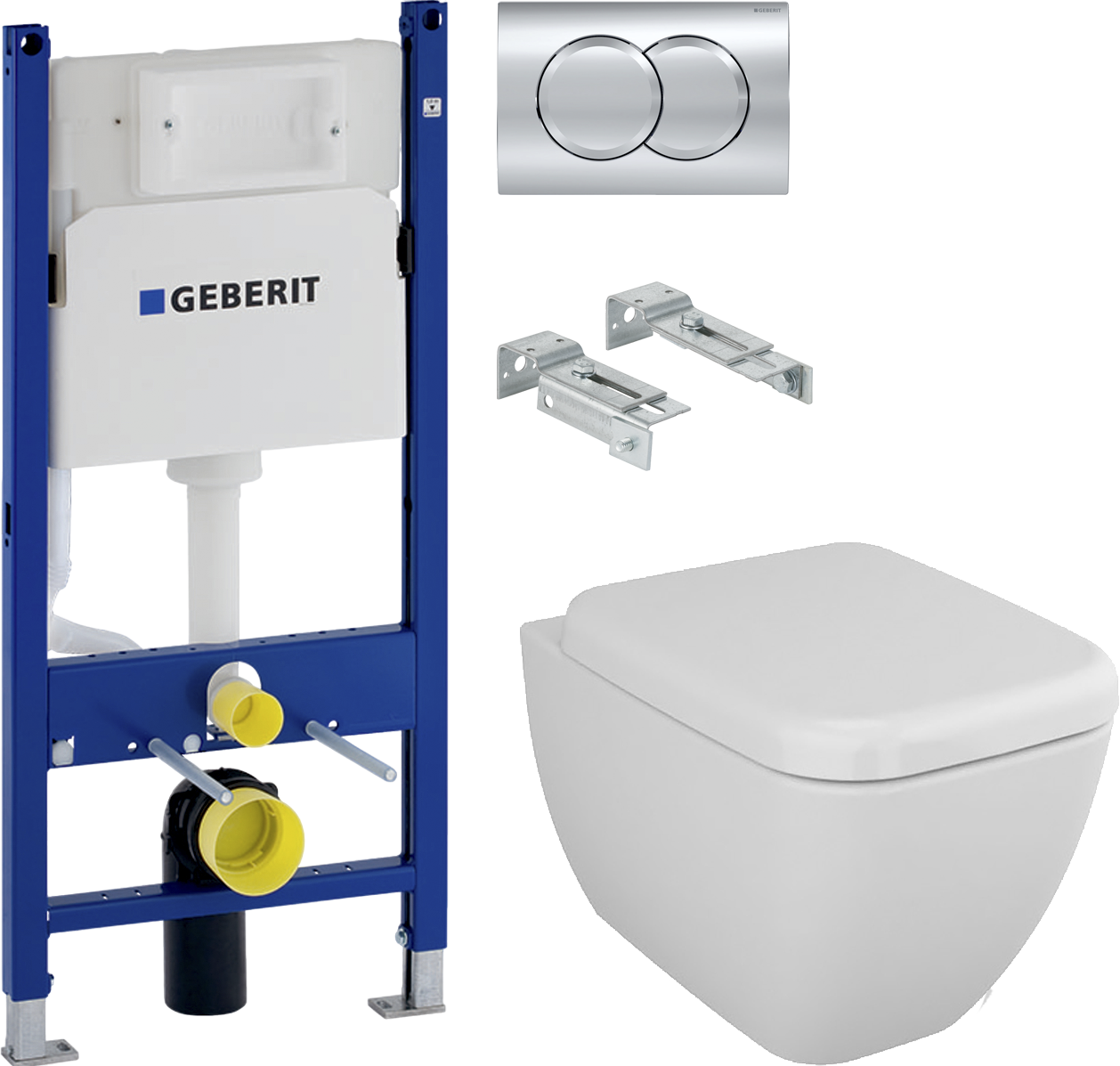 Комплект  Унитаз подвесной VitrA Shift 7742B003-0075 + Крышка-сиденье VitrA Shift 91-003-009 + Система инсталляции для унитазов Geberit Duofix Delta 458.124.21.3 с кнопкой смыва, хром