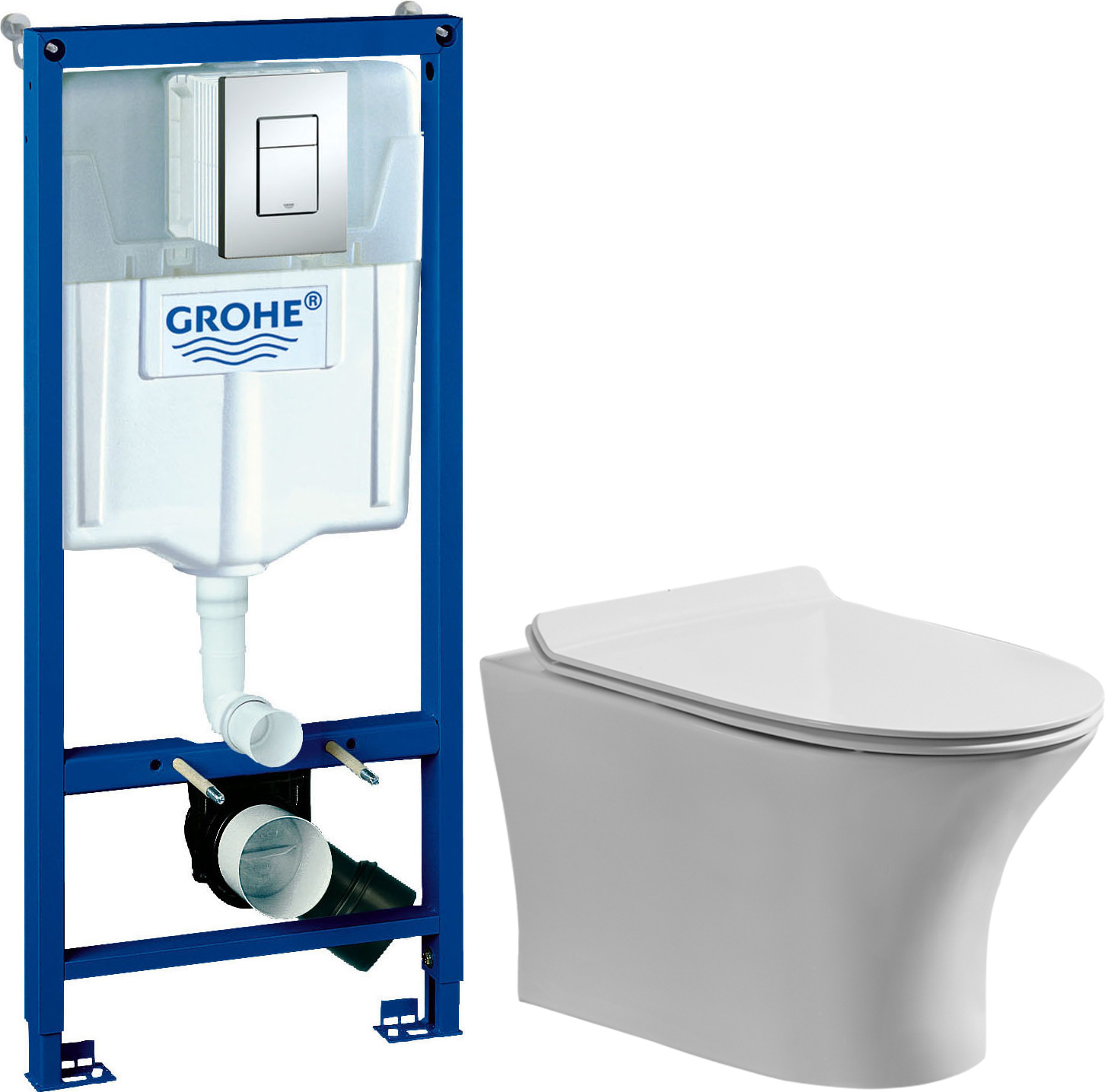 Комплект  Унитаз подвесной STWORKI Дублин Db-01UP безободковый, с микролифтом, подвесной, с прямым выпуском, фарфоровый + Система инсталляции для унитазов Grohe Rapid SL 38772001 3 в 1 с кнопкой смыва