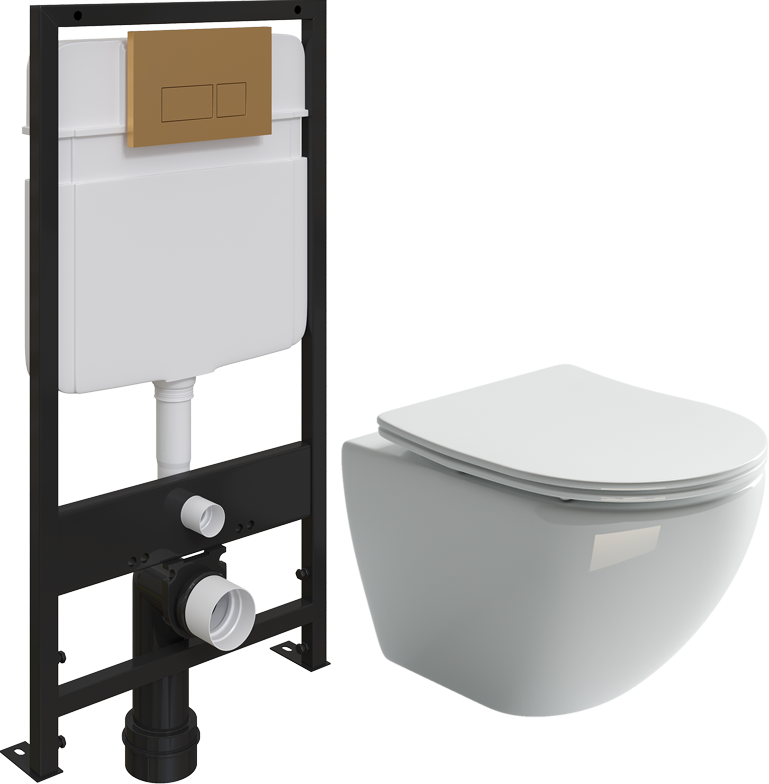 Комплект Унитаз подвесной Ceramica Nova Metropol CN4002 + Система инсталляции для унитазов EWRIKA ProLT 0026-2020 + Кнопка смыва EWRIKA 0043 золото матовое
