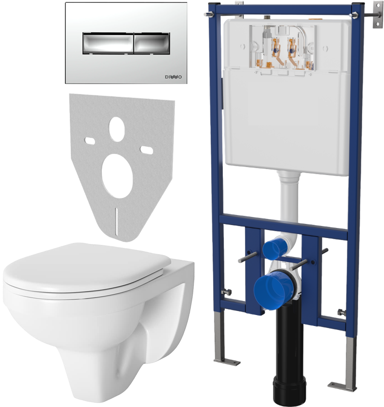 Комплект Унитаз подвесной Berges Wasserhaus Gamma 081105 с микролифтом + Система инсталляции для унитазов DIWO 4501 + Кнопка смыва DIWO 7322 хром