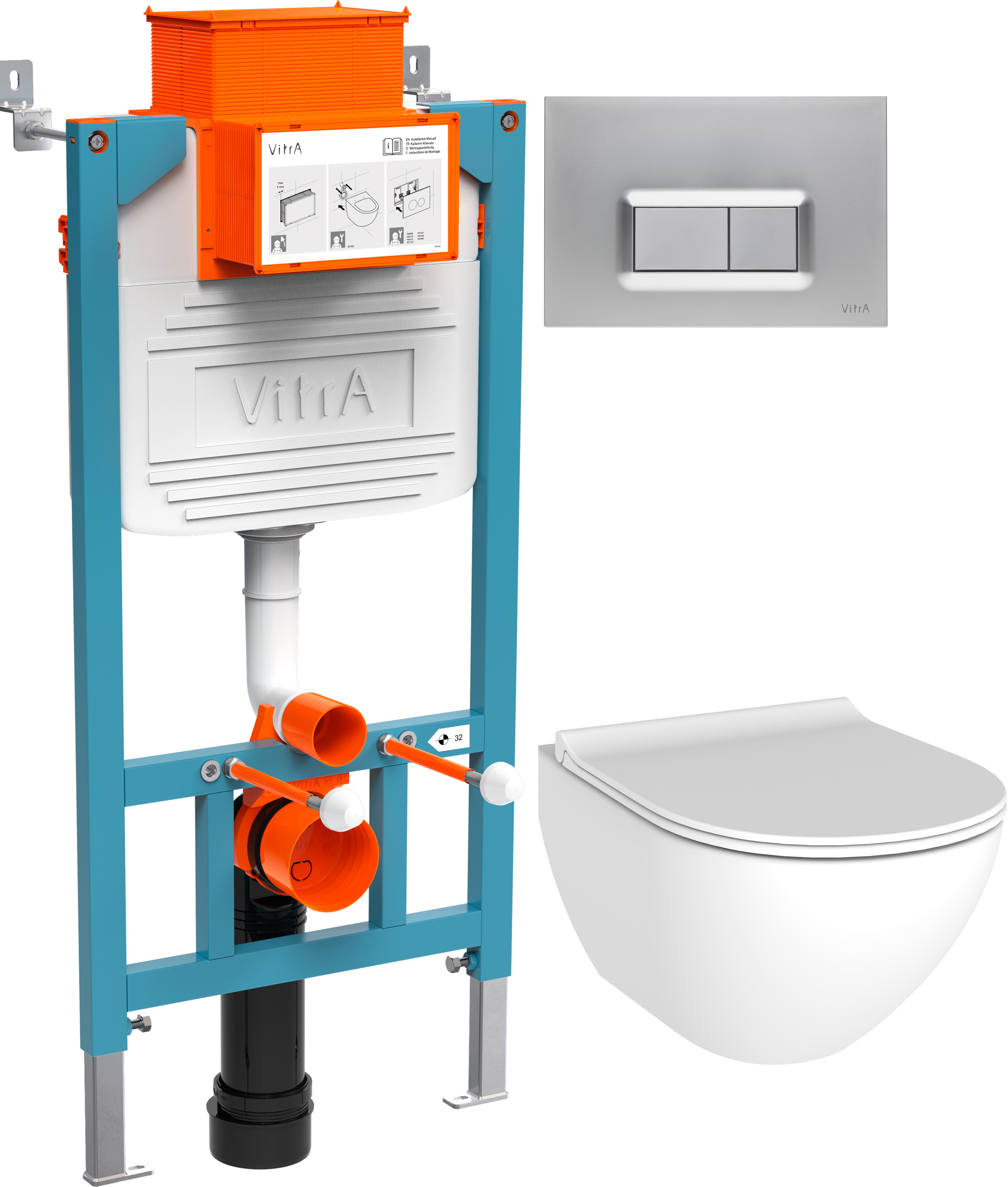 Комплект Унитаз подвесной STWORKI Merlingen HWH55 безободковый + Инсталляция VitrA 800-2018 с кнопкой смыва, хром