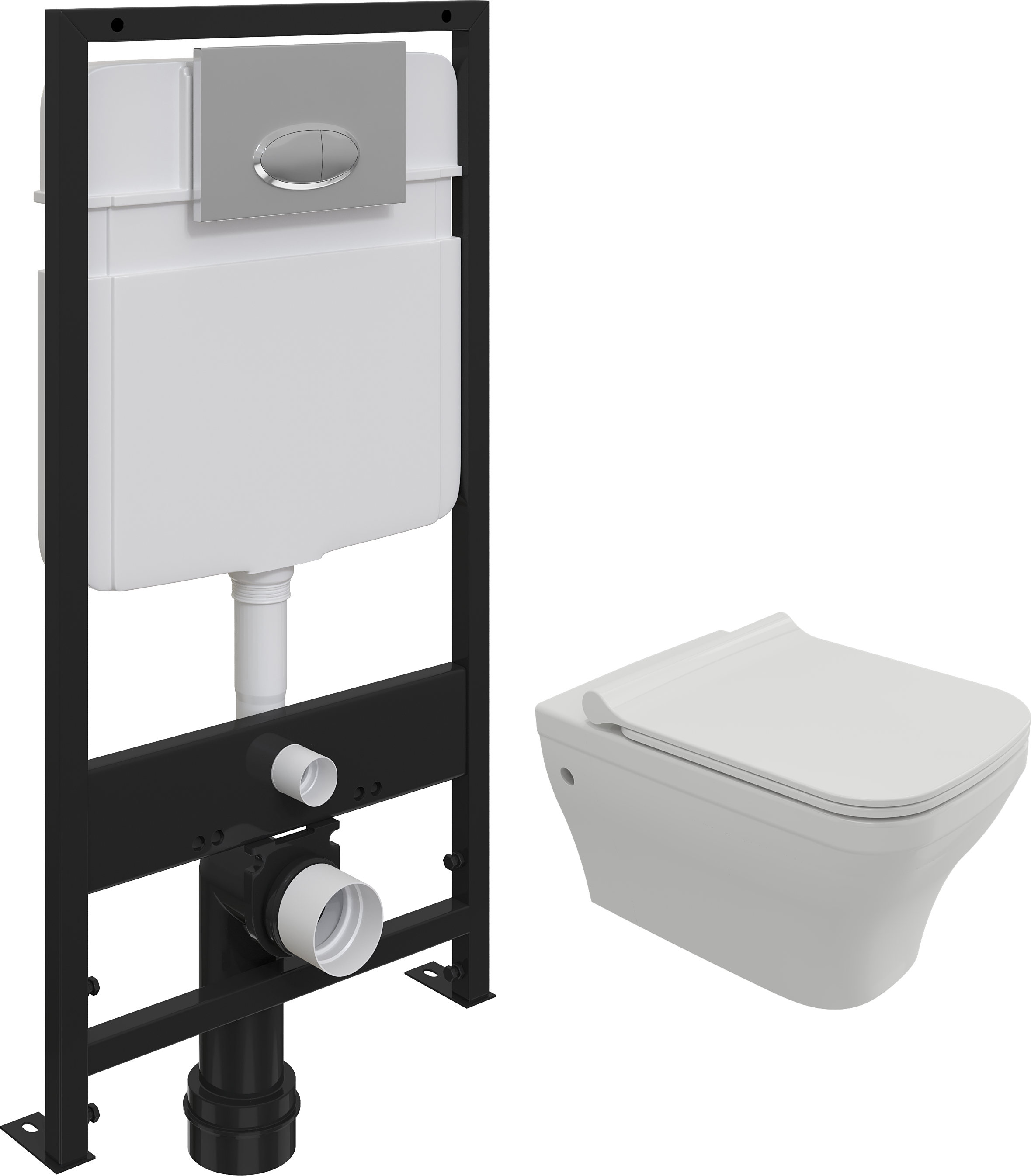 Комплект Унитаз подвесной BOCCHI Firenze 1304-001-0129 глянцевый белый, тонкая крышка с микролифтом + Система инсталляции для унитазов EWRIKA ProLT 0026-2020 с кнопкой смыва 0051 хром