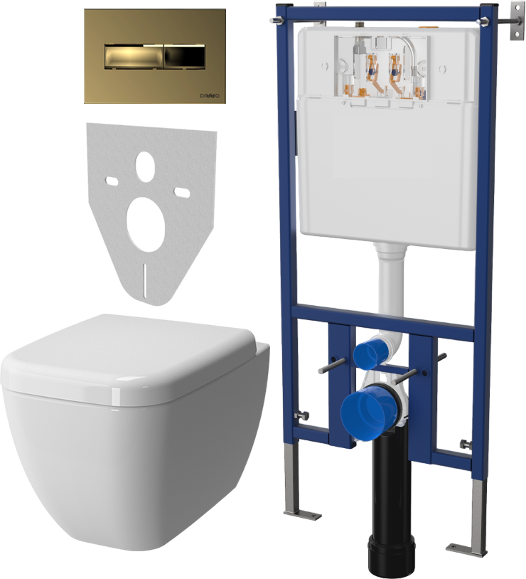 Комплект Унитаз подвесной VitrA Shift 7742B003-0075 крышка NKP Dolce 0406, безободковый, с микролифтом + Система инсталляции для унитазов DIWO 4501 + Кнопка смыва DIWO 7325 золотая
