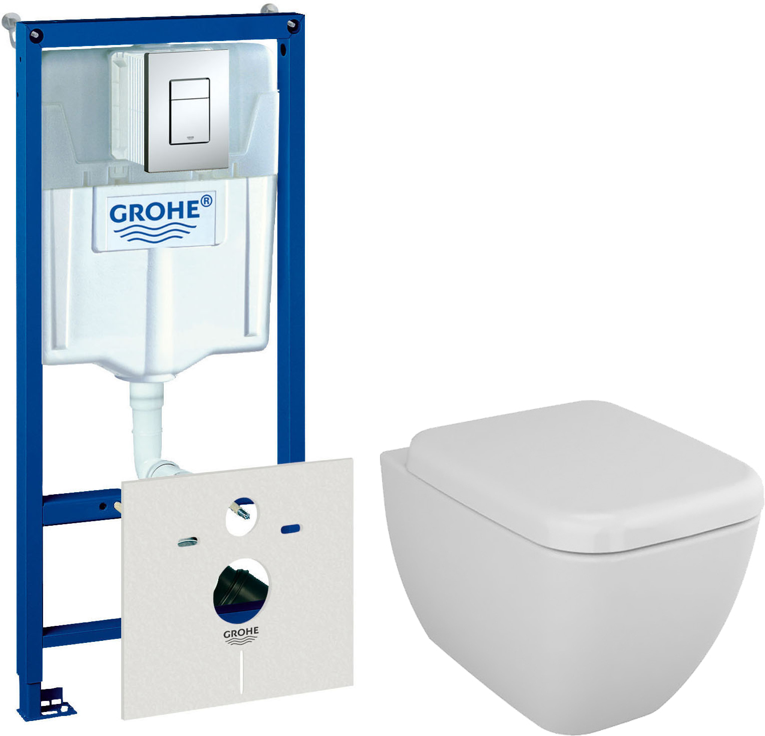 Комплект Система инсталляции Grohe Rapid SL 38775001H 4 в 1 с кнопкой смыва с шумоизоляцией + Унитаз подвесной VitrA Shift 7742B003-0075 + Крышка-сиденье VitrA Shift 91-003-009 с микролифтом