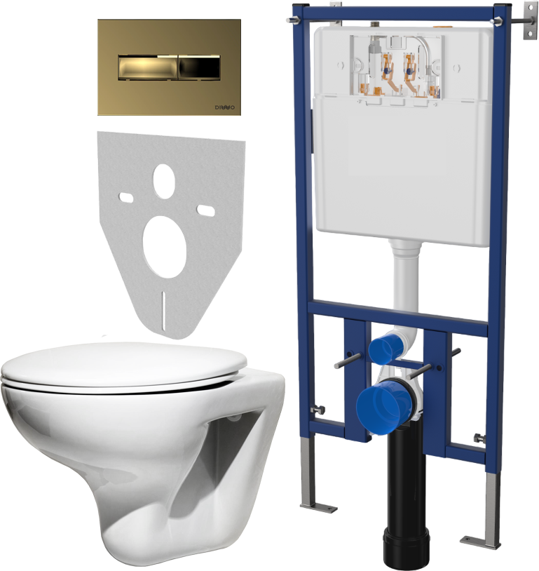 Комплект 4 в 1 Унитаз подвесной Roca Mateo 346200000 + Сиденье DIWO Матео 0346 быстросъемное, с микролифтом + Инсталляция 4501 + Кнопка 7325 цвет матовое золото