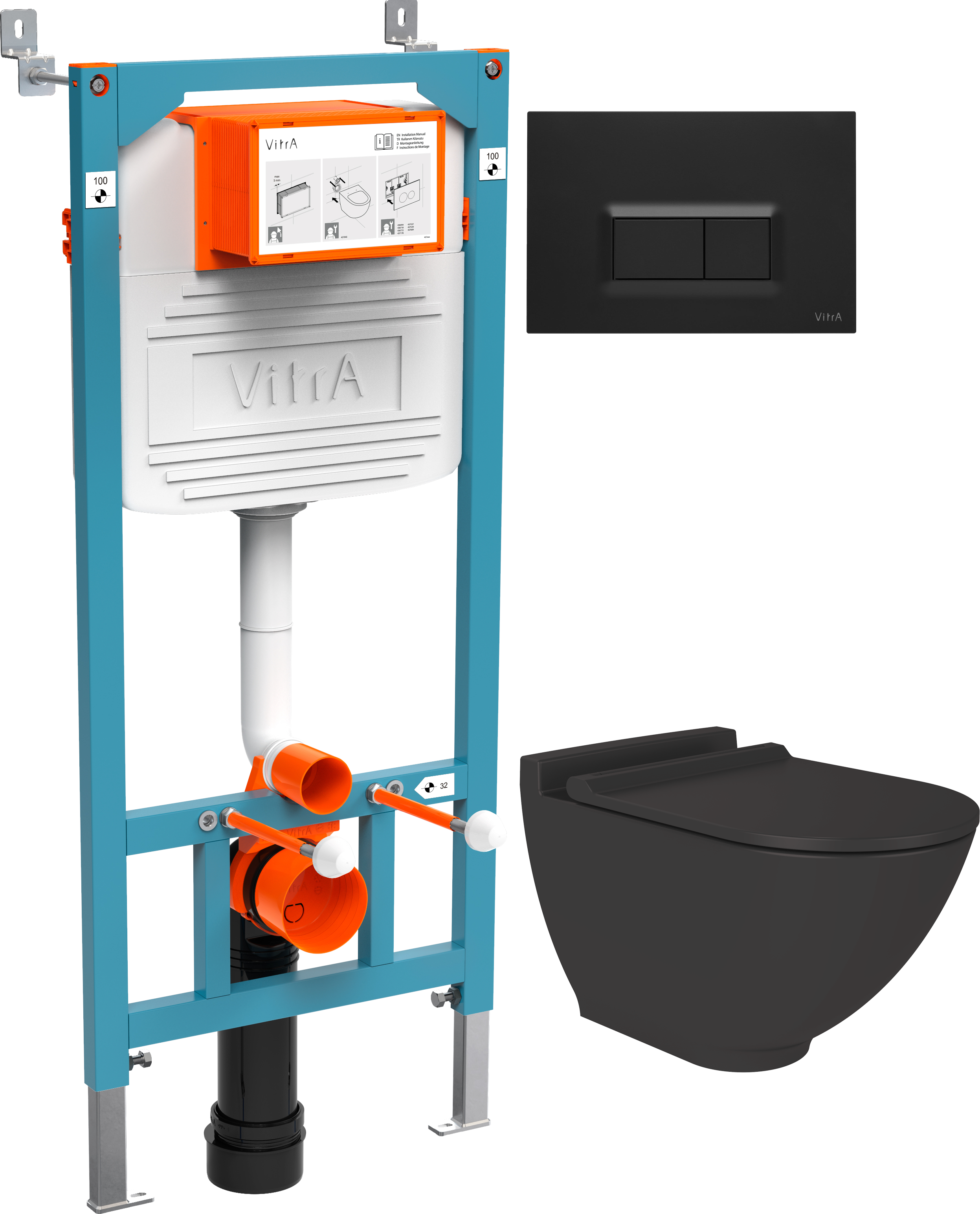 Комплект Унитаз подвесной STWORKI Rotenburg SWH52 безободковый + Инсталляция VitrA 800-2014 с черной кнопкой смыва