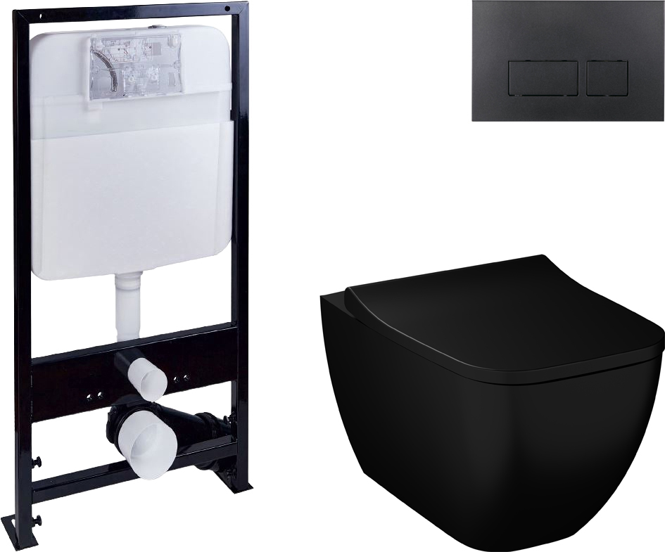 Комплект  Унитаз подвесной VitrA Shift 7742B083-0075 черный, с тонкой крышкой + Система инсталляции EWRIKA ProLT 0026-2020 + Кнопка смыва EWRIKA 0044 черная матовая