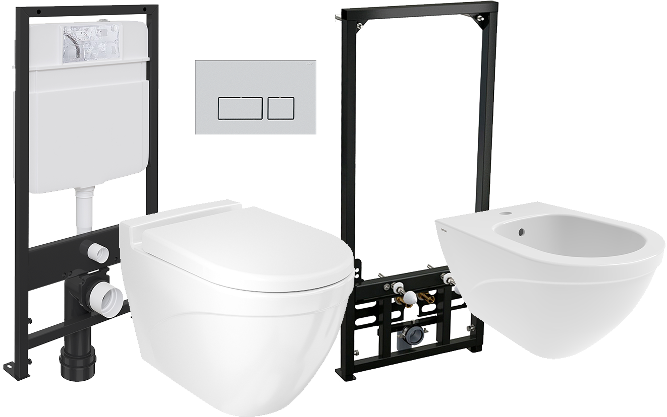 Комплект Унитаз подвесной BOCCHI Taormina Arch 1012-001-0129 белый + Крышка A0302-001 с микролифтом, глянцевая белая + Инсталляция EWRIKA ProLT 0026-2020 + Кнопка 0040 хром матовый + Биде + Инсталляция AlcaPlast A105 /1120