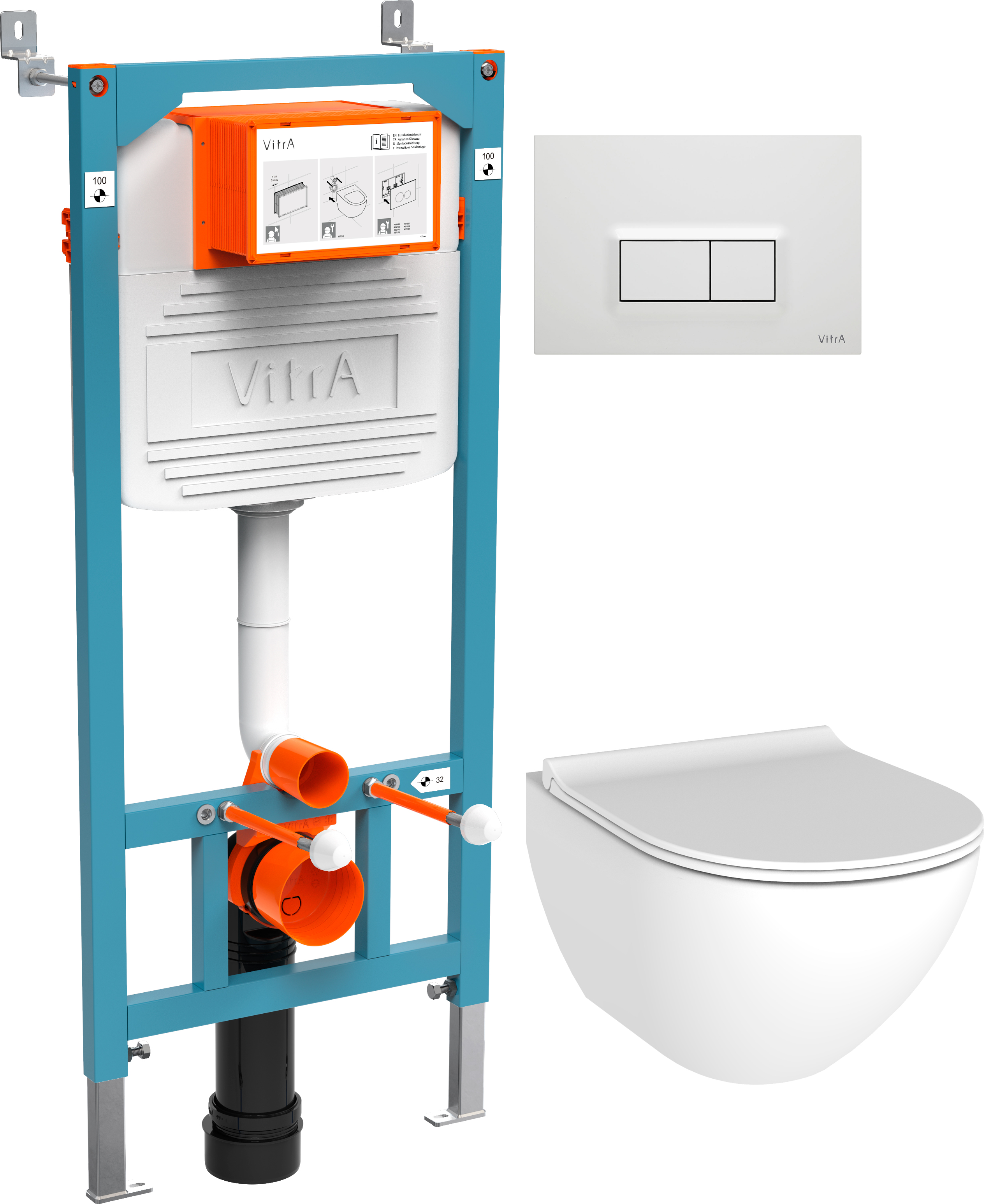 Комплект Унитаз подвесной STWORKI Merlingen HWH55 безободковый + Инсталляция VitrA 800-2012 с белой кнопкой смыва