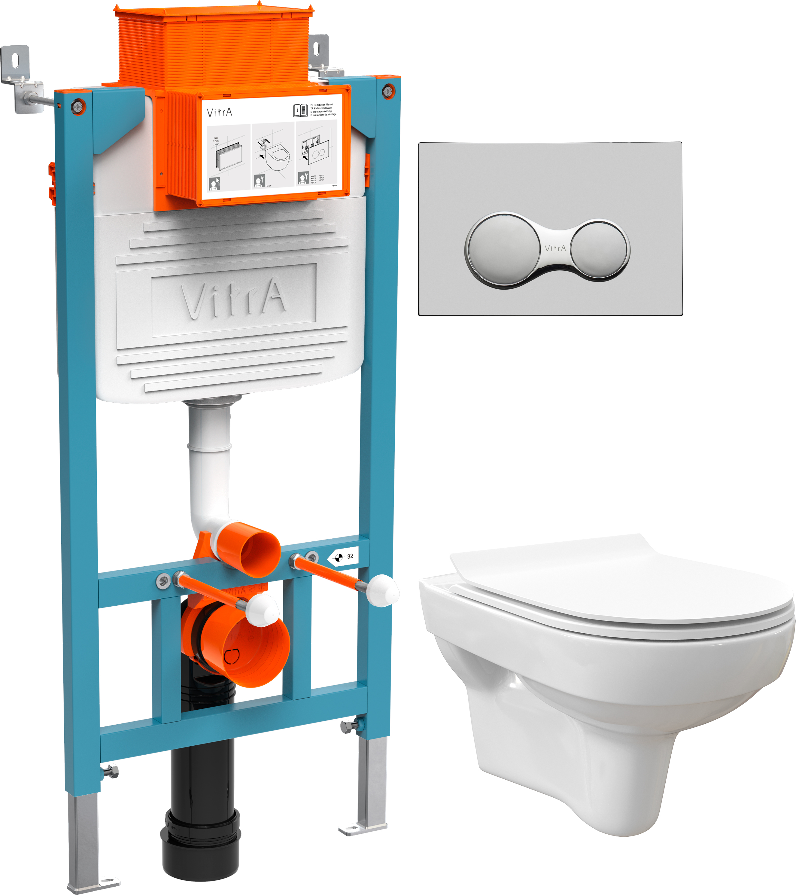 Комплект Унитаз подвесной STWORKI Хельсинки Clean On DPL EO slim 63429 безободковый + Инсталляция VitrA 800-2017 с кнопкой смыва, хром