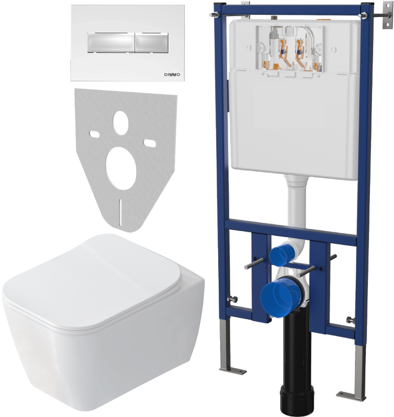 Комплект Унитаз подвесной STWORKI Монтре SETK3204-2616 безободковый, с микролифтом + Система инсталляции для унитазов DIWO 4501 + Кнопка смыва DIWO 7320 белая