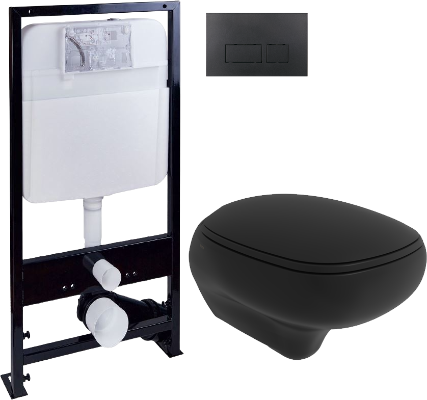 Комплект Унитаз подвесной BOCCHI Fenice черный матовый + Крышка черная матовая, с микролифтом + Инсталляция EWRIKA ProLT 0026-2020 + Кнопка 0044 черная матовая