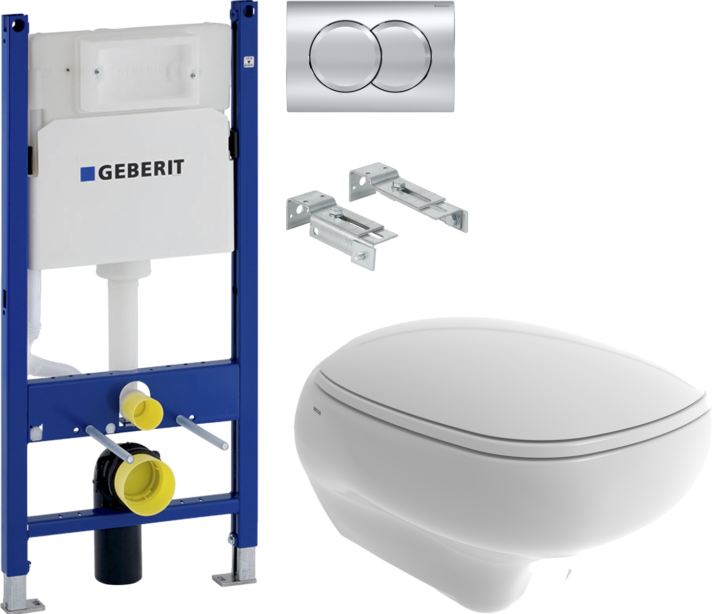 Комплект  Унитаз подвесной BOCCHI Fenice 1166-001-0129 белый глянцевый, с микролифтом + Система инсталляции для унитазов Geberit Duofix Delta 458.124.21.3 с кнопкой смыва, хром