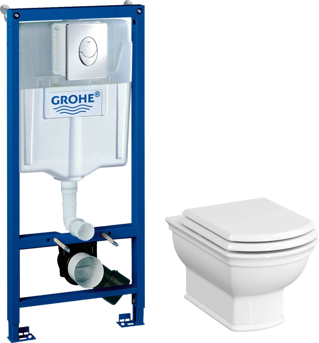 Комплект Унитаз подвесной VitrA Valarte 7805B003-0075 + Крышка-сиденье с микролифтом + Инсталляция Grohe Rapid SL 38721001 3 в 1 с кнопкой смыва