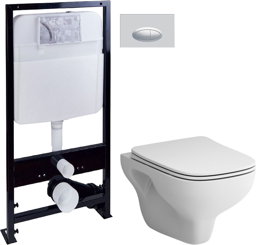 Комплект Унитаз подвесной STWORKI Берген HCBRG1700SC безободковый, с микролифтом + Инсталляция EWRIKA ProLT 0026-2020 + Кнопка 0050 хром матовый