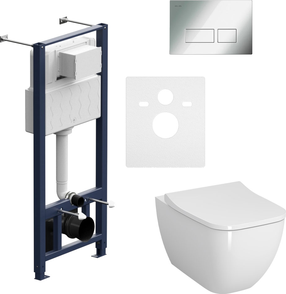 Система инсталляции для унитазов AM.PM Pro I012704.7051 с клавишей Pro S, глянцевый хром + Унитаз подвесной VitrA Shift 7742B003-0075 с тонкой крышкой + Сертификат AM.PM на 30 дней подписки на медиасервис